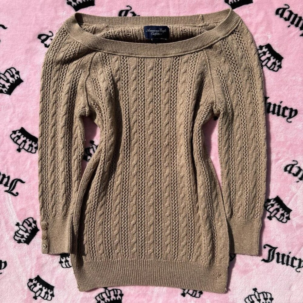 Off the shoulder brown knit top